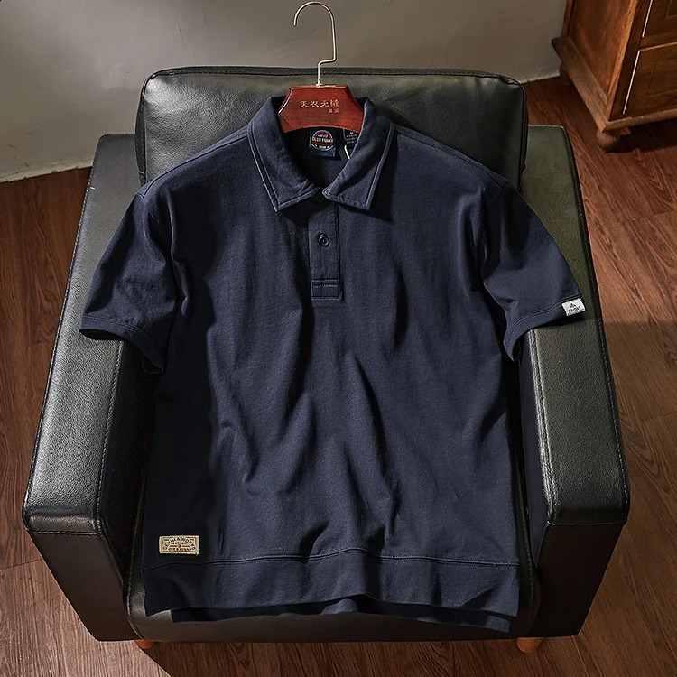 Summer American Retro Short-sleeved Lapel Solid Color Polo T-shirt Mens Simple 100% Cotton Washed Business Casual Tops 240819