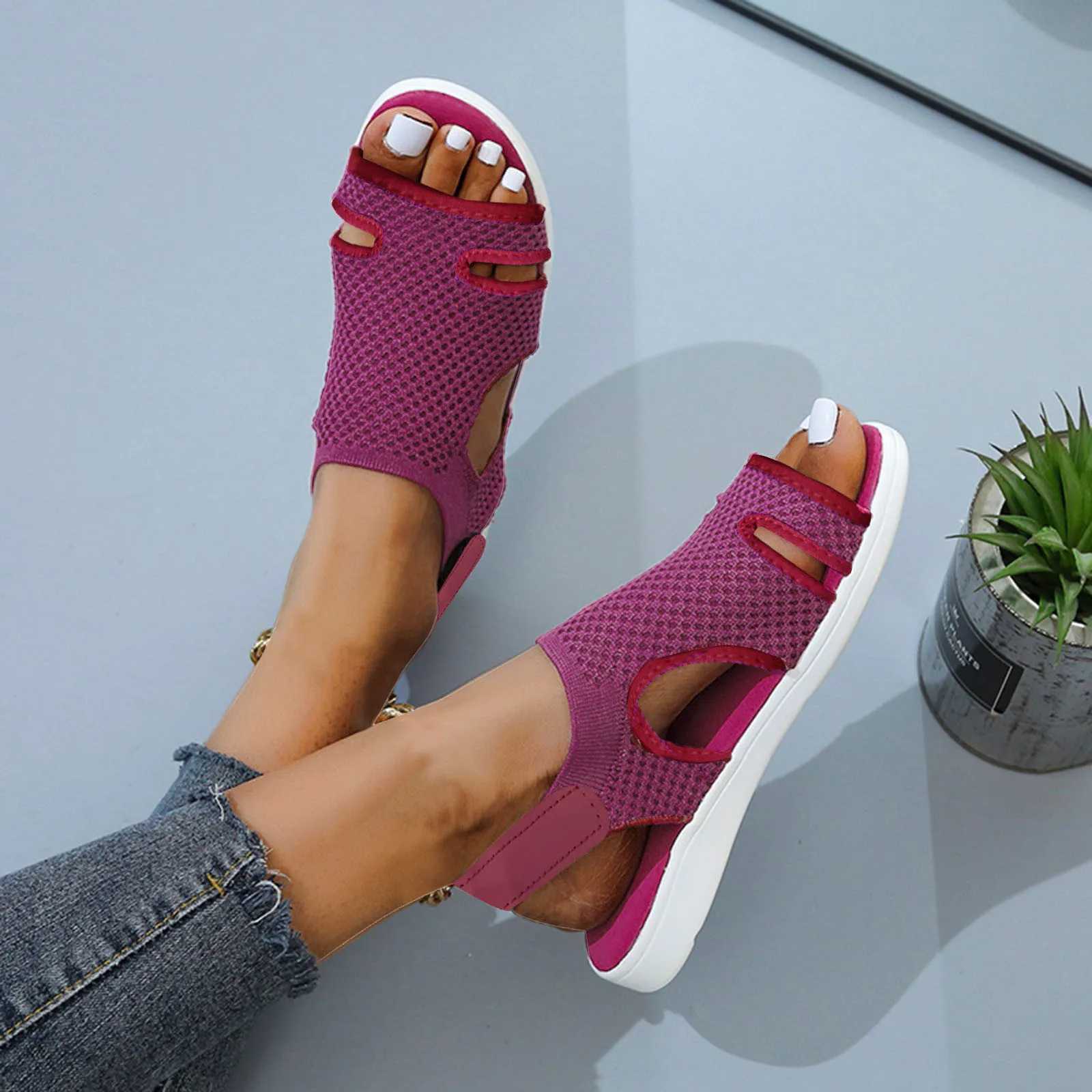 Women Shoes 2024 Leisure Fashion Ladies Sandals Breathable Mesh Open Toe Slip On Solid Soft Sole Shoes All Match Sandalias CL240806