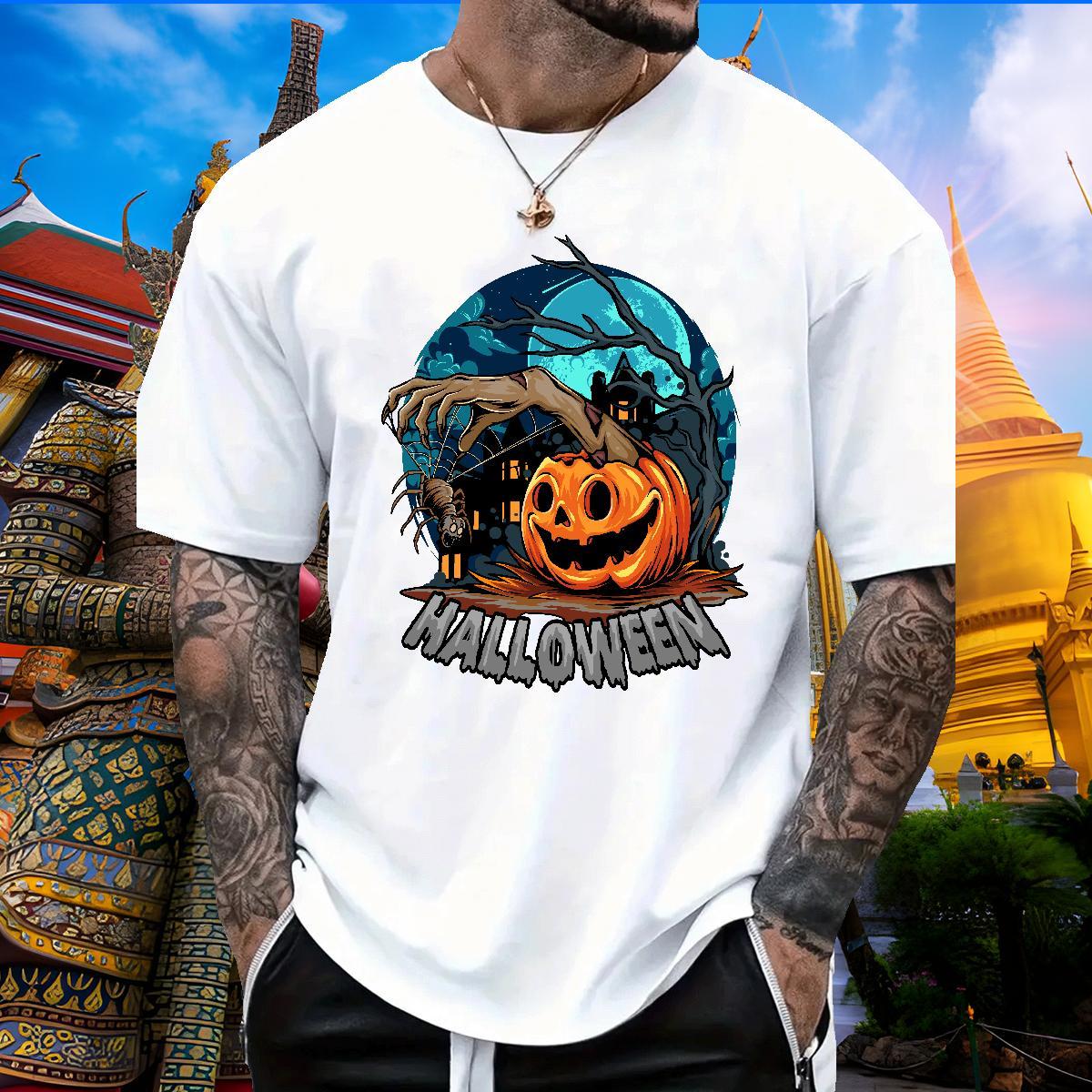 Unisex T-Shirts pumpkin Breathable Crew Neck Daily Wear Skull 230g Pure Cotton Men Clothes T-Shirt Designer Fashion Tees