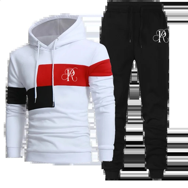Fashion Mens Clothing Men Tracksuits Hoodies Suit Autumn Winter Men Print Hooded Sweater and Sweatpants Two Piece Set Plus Size 240819