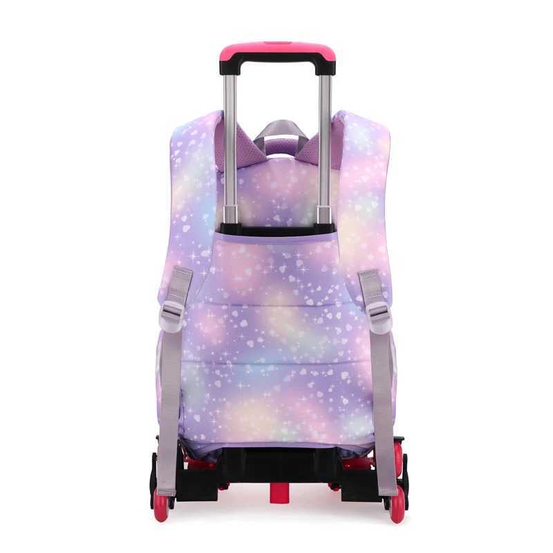 Childrens trolley bags with wheels student backpack girls trolley bags cute school bags large-capacity roller backpack star Y240820