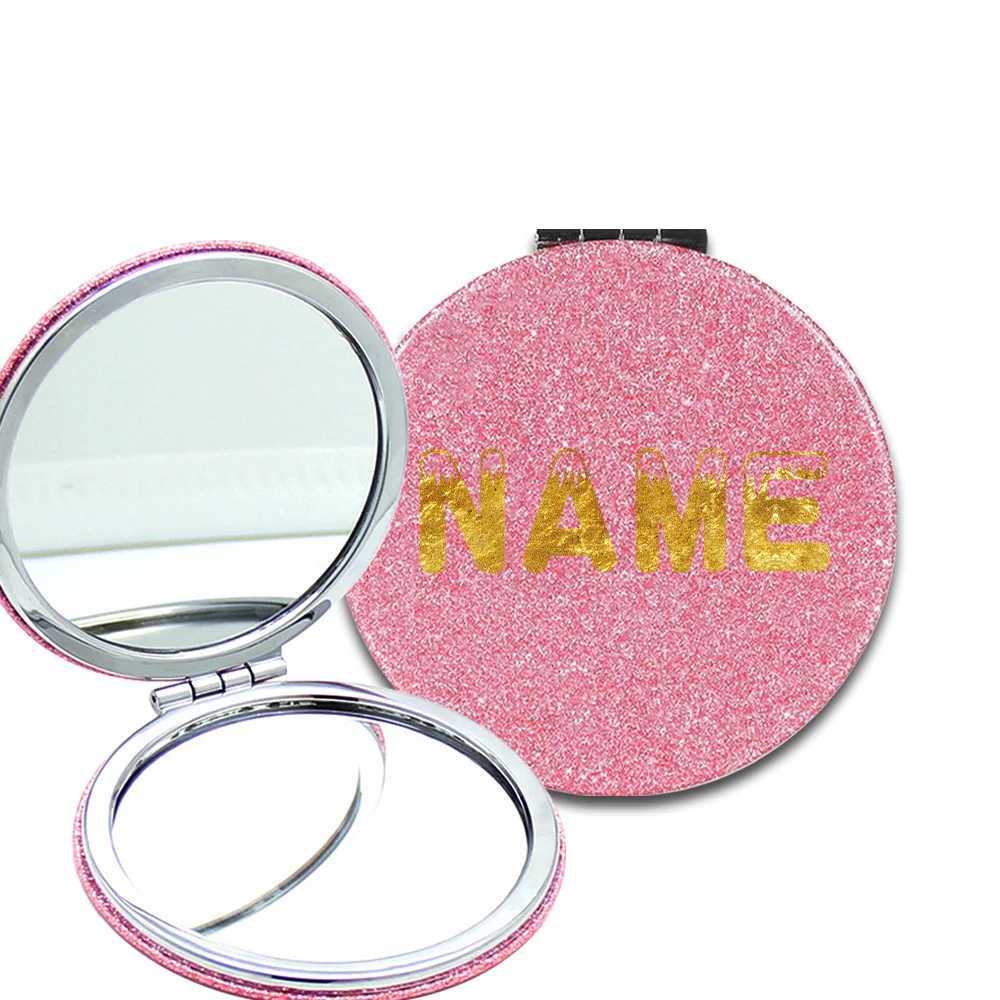 Customized Name Double Sided Shiny Makeup Mirror PU Handheld Magnifying Mirror Travel Beauty Cosmetic Tool Personalized Pattern Y240819