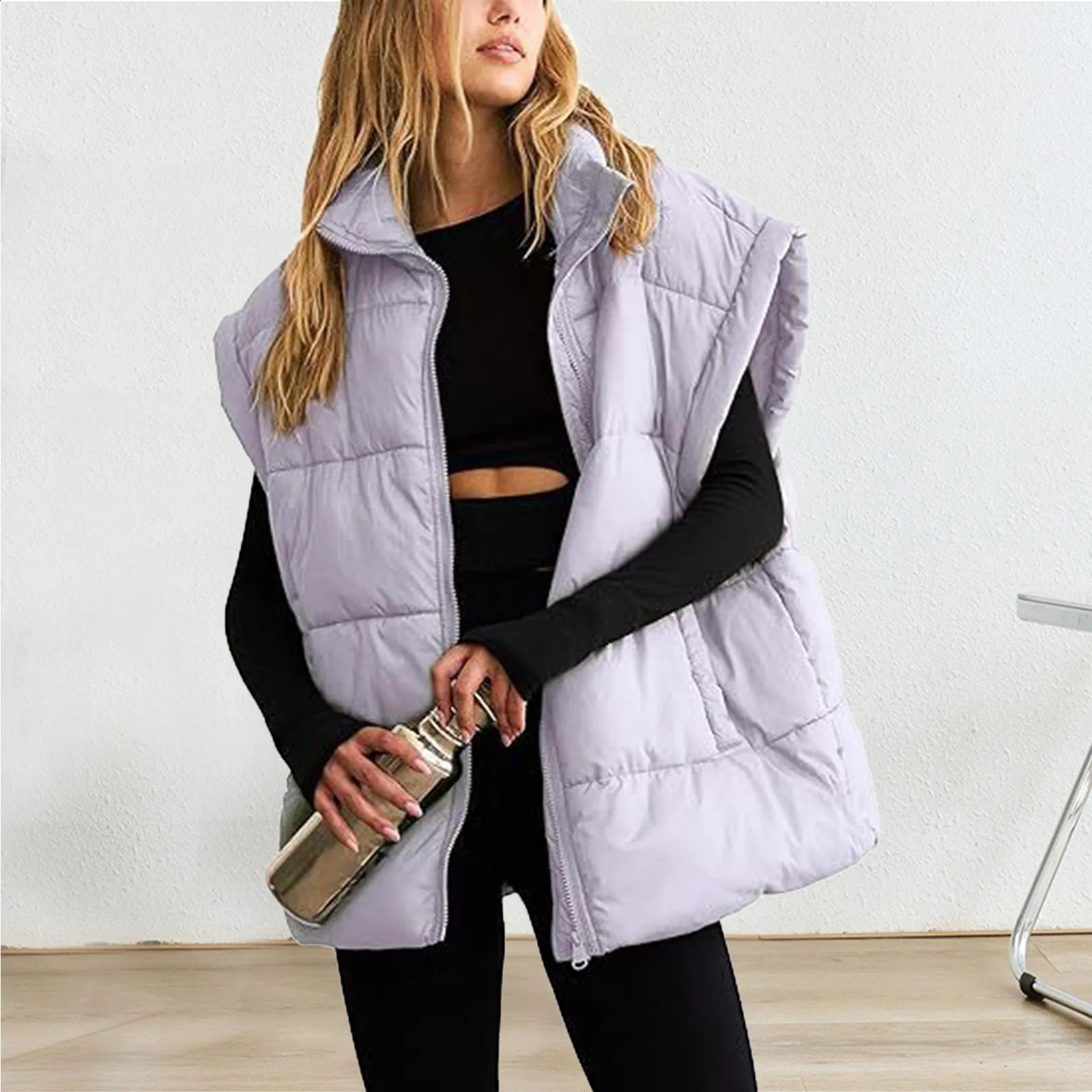 Winter womens apron jacket vest zipper thick warm autumn winter casual cotton puff 240819