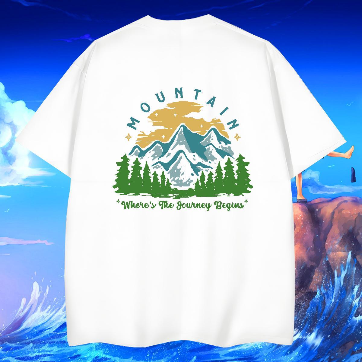 Soft Men Tees Beach 100% Cotton 230g DIY Crew Neck mountains T Shirts Men Wholesale Tops Shirt