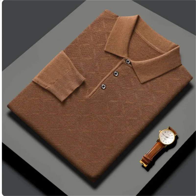 High-End Polo Shirt for Men High Quality Wool Blend Fashionable Embroidered Long Sleeve Tee Korean Style Casual Menswear 240820