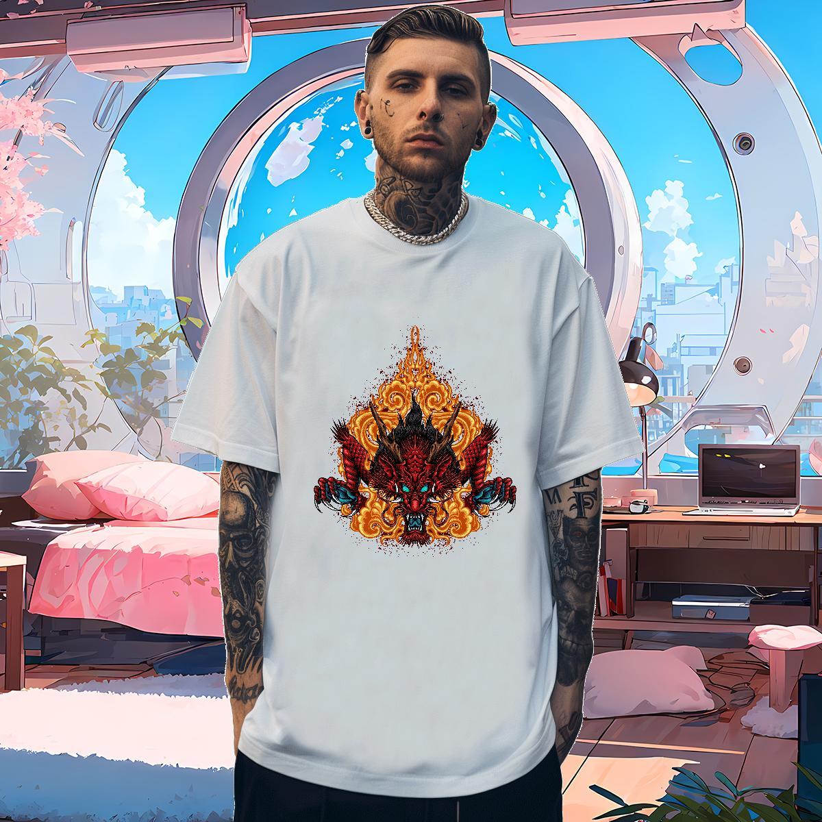 T Shirt For Man 230g Cotton dragon head Spring Summer Breathable Crew Neck Custom Printed Couples T Shirts DIY Loose Wear