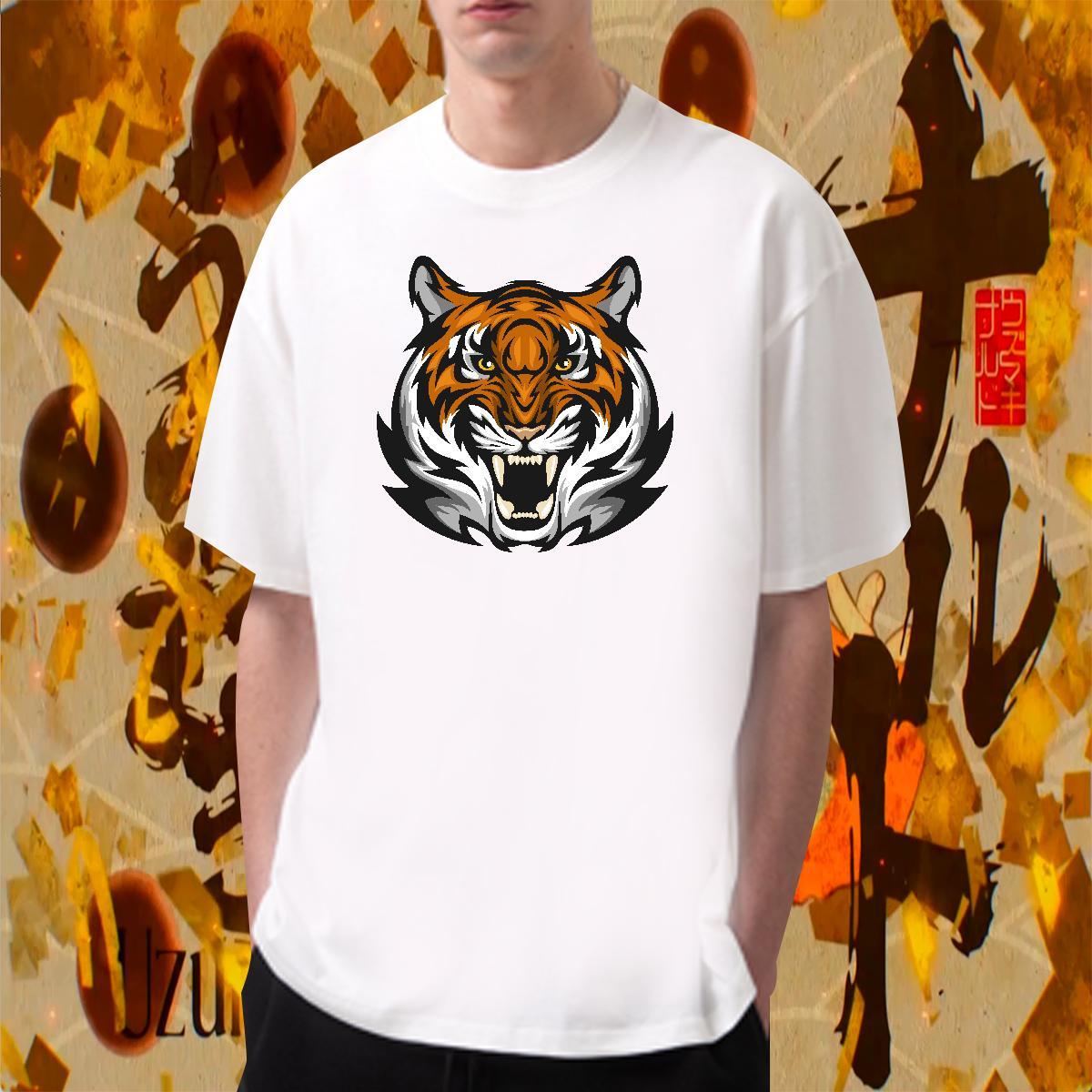 Wholesale Men Tees Hip Hop 230g Pure Cotton Cartoon Printing L-4XL Breathable Short Sleeve tiger Mens T Shirts Fashion Tops Tees