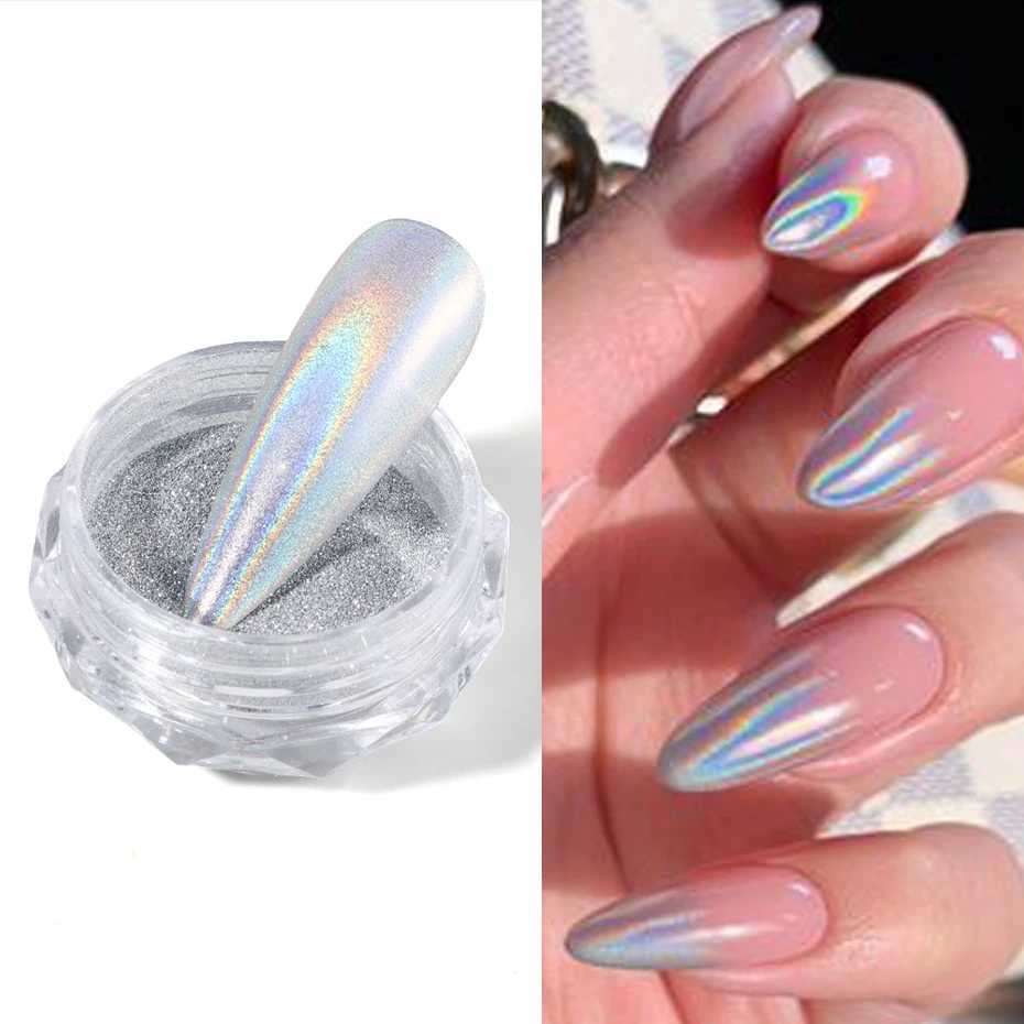 Holographic Laser Nail Glitter Shining Reflective Mirror Chrome Powder Metallic Rub Dust Pigment Nail Art Flakes DecorationXJ240815