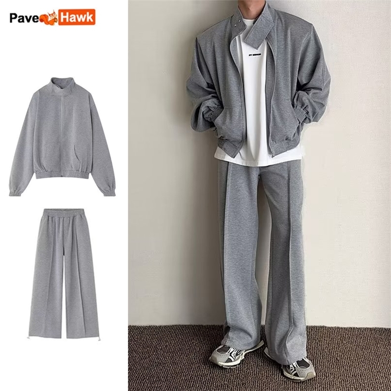 Autumn Sports Set Men Sports Cardigan Jacket and Jogging Wide Leg Pants Fashion Loose Fishing 2-piece Sets Unisex Tracksuits 240819