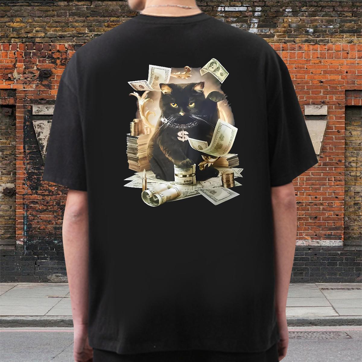 Soft Man T Shirts cat Short Sleeve O-Neck Casual Beach White Plus Size 230g Pure Cotton Mens Tshirts New Designer Tees