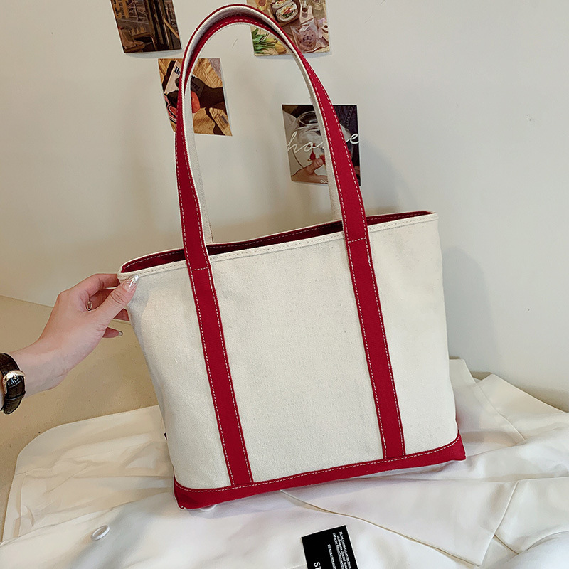 Canvas women in 2024, new casual and versatile canvas for students, simple tote bag