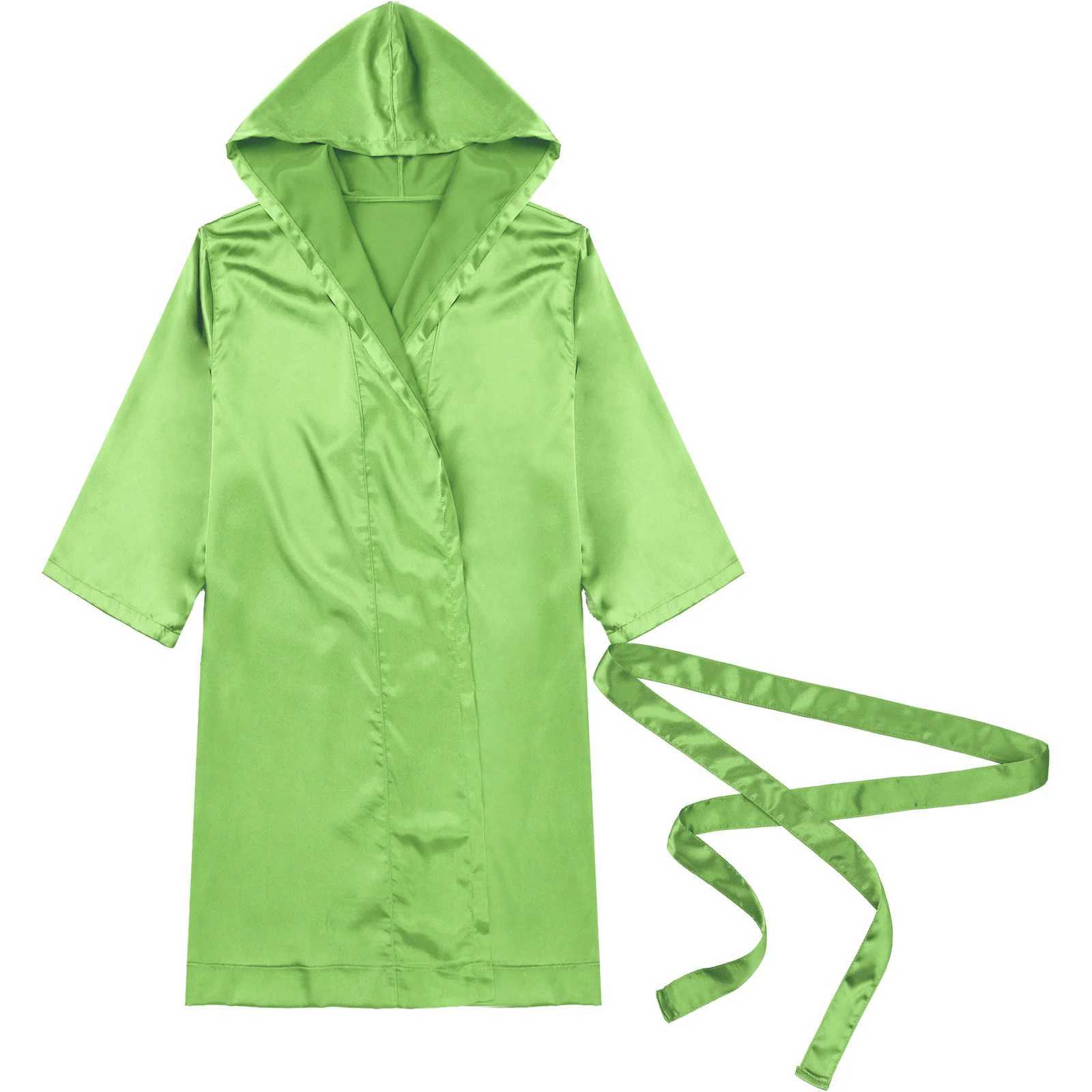 Mens satin hooded sleepwear open front sleepwear half sleeved waistband bathroom kimono long robe adult casual wear sleepwearW240719