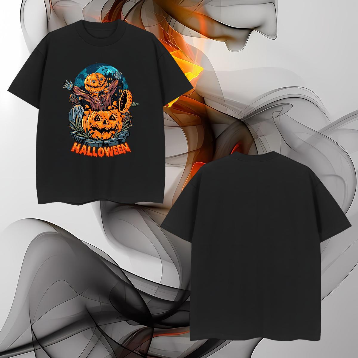 Wholesale Men Clothes T-Shirt halloween Hip Hop 230g Pure Cotton Tees Breathable Short Sleeve Unisex T Shirts Men Custom Big Size