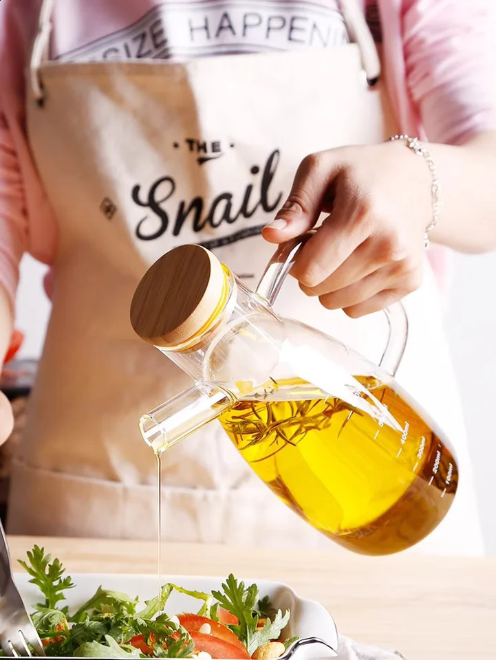 650/1000ml household creative glass dispenser oil bottle with scale and handle kitchen soy sauce vinegar seasoning storage container 240819