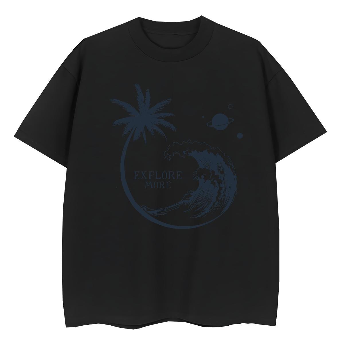 Brand Unisex Tshirts Daily Wear Breathable Crew Neck Clothings Designer Nice 230g Pure Cotton sea wave Black Oversized Woman T Shirts