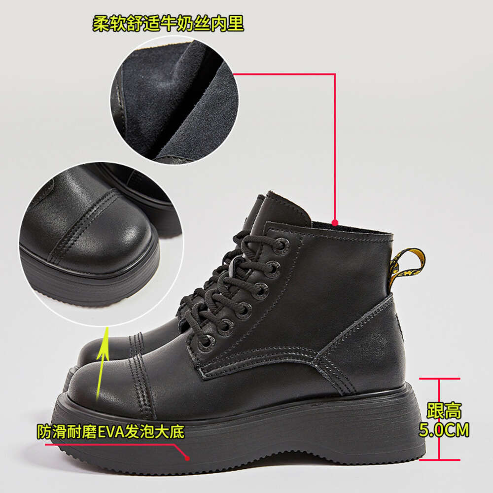 Ddmysports Foam Genuine Leather Martin For Women In Autumn And Winter New Thick Soled Versatile Casual Slim Boots Plush S OUTDOOR