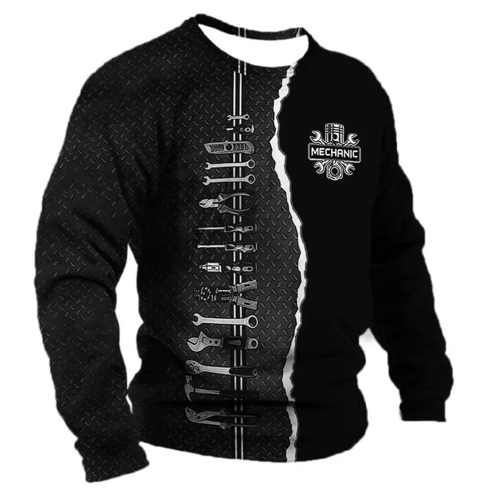 Mens Long Sleeve T Shirt Mechanic Graphic 3d Print Top Autumn Vintage T-Shirt Tees Clothing Casual Sports Male Pullover 6xlXJ240819