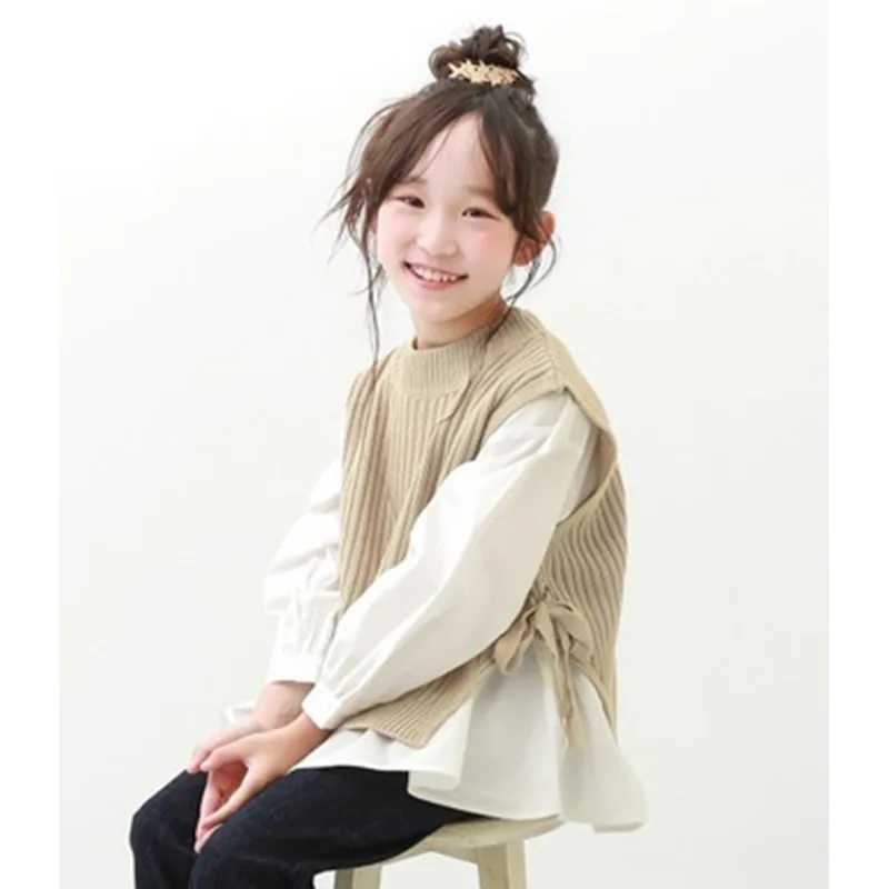 2022 New Kids Waistcoat for Girls Sleeveless Sweater Fashion Childrens Clothing Big Girls Knitting Vest Coat TopsXJ240819