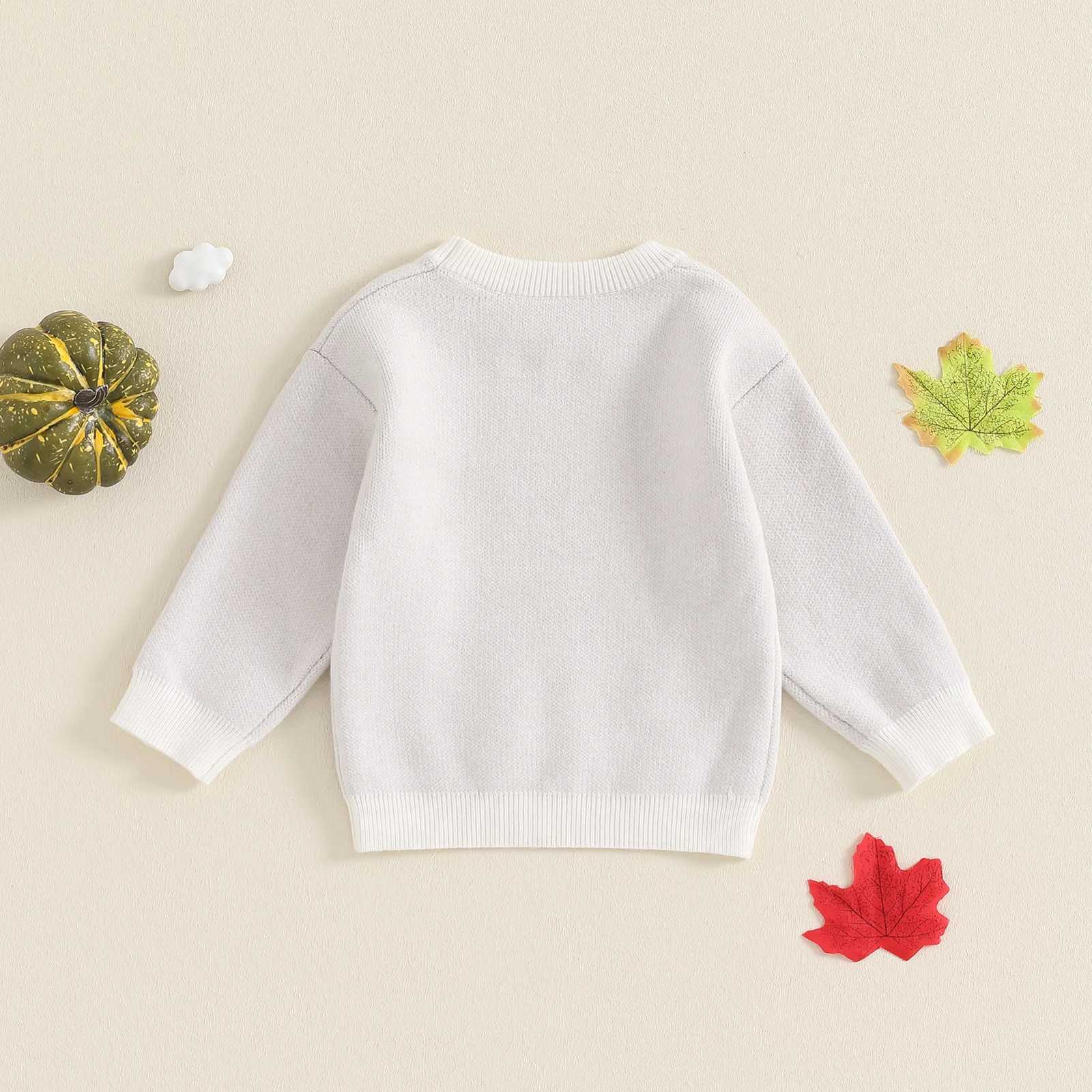 FOCUSNORM 0-3Y Baby Girl Halloween Knitted Sweater Long Sleeve Round Neck Pumpkin Embroidery Zipper Knitted W240820