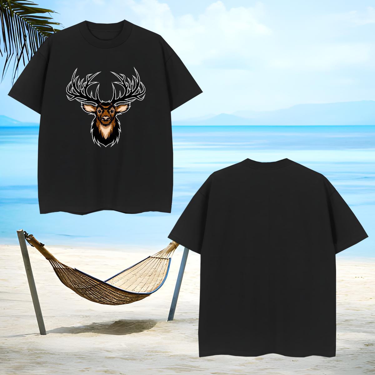 Comfortable T-Shirts deer Pure Cotton Street Wear Floral Print 230g 100% Cotton Tshirt for Man Woman Casual New Tops Tees