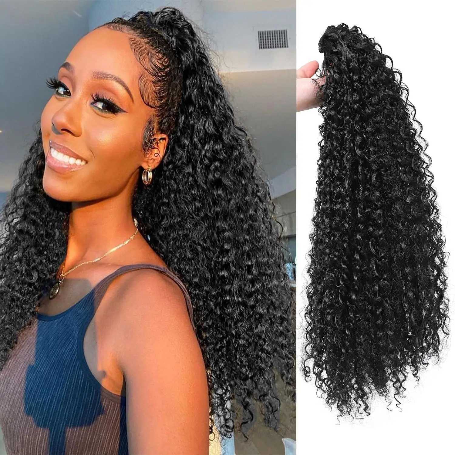 Long African Curly Pulling Tail Synthetic Fluffy Twisted Curly False Tail Extended Fluffy Curly False Hair W240817