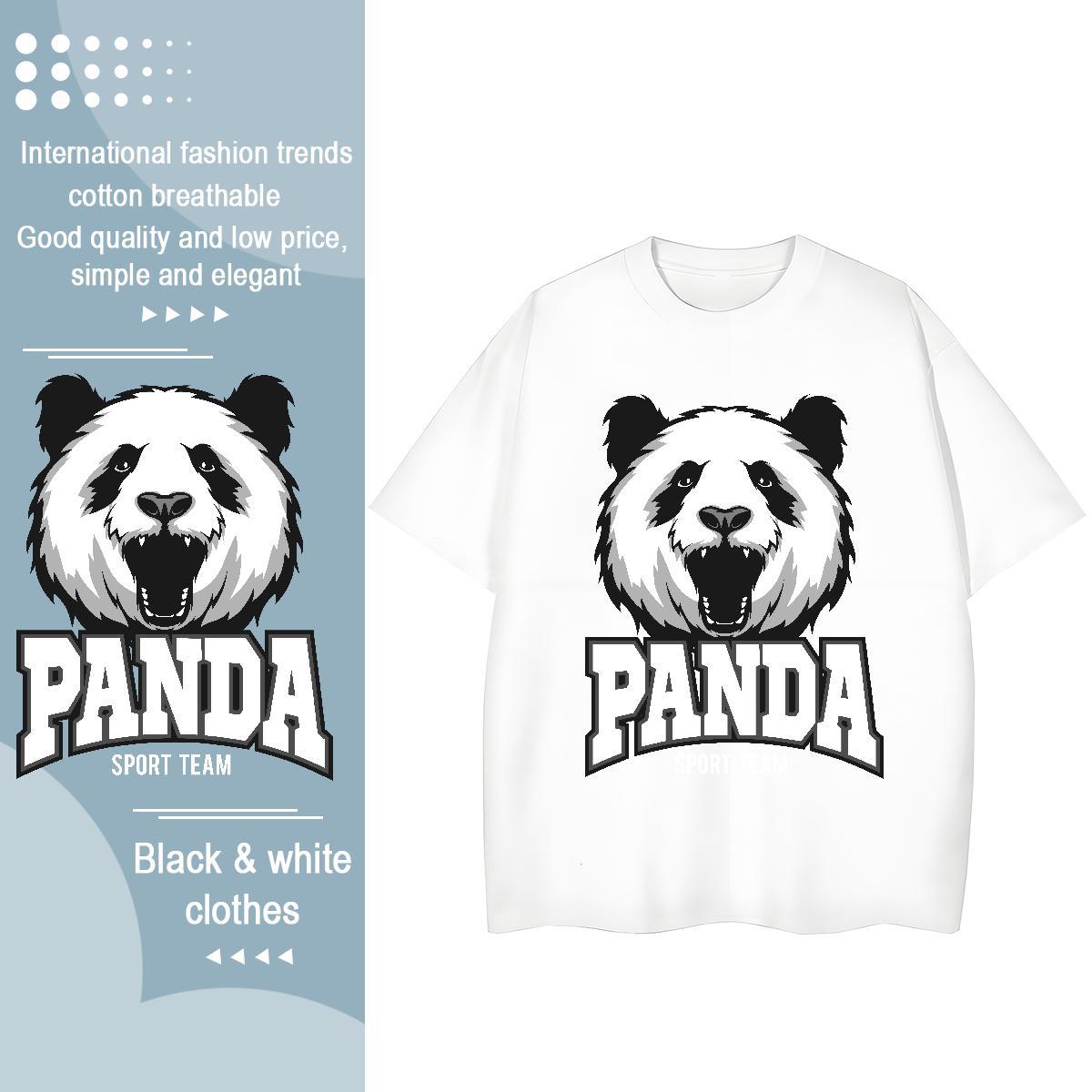 Classic T-Shirts for Men panda Short Sleeve Soft Spring Summer Asian Size 230g Cotton Men Tops Tees 2024 New Clothings