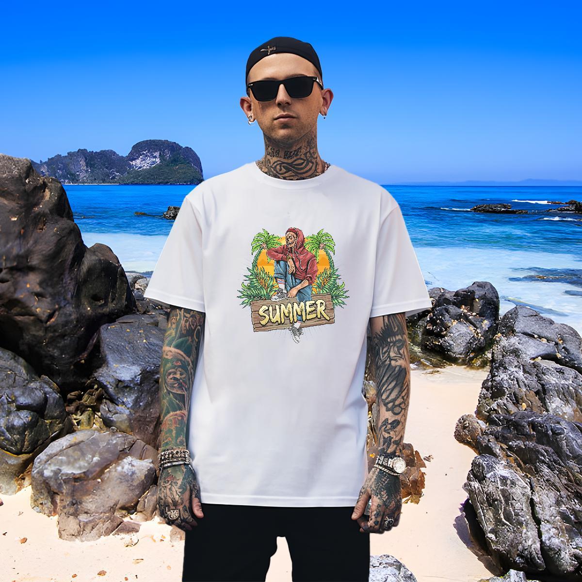 Designer Mens T Shirts skull O-Neck Short Sleeve Sport Asian Size 230g Cotton Couples T Shirts 2024 DIY Tees Shirts