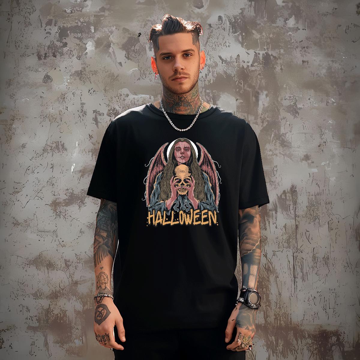 Classic T-Shirts for Men skull Breathable Street wear Hip Hop DIY 230g Pure Cotton Tshirts Fashion Tops Tees