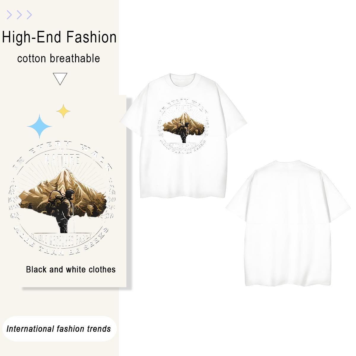 Unisex mountains 230g Cotton Men Tshirts Sport Short Sleeve O-Neck T Shirts Men Wholesale Anime Print Tops Shirt