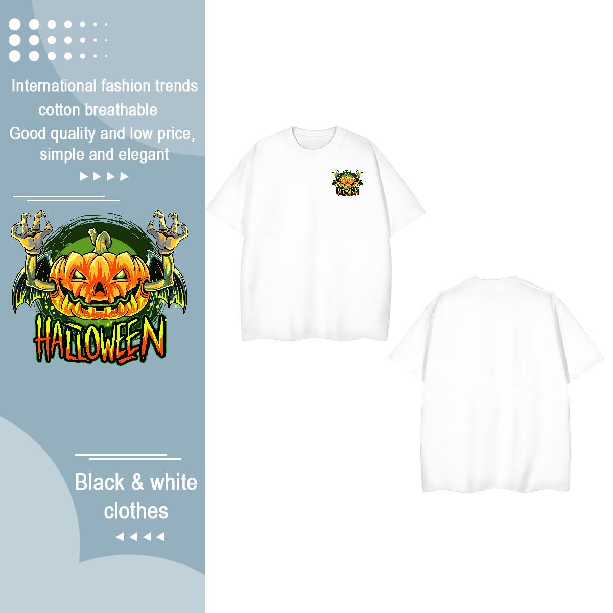 Fashion Casual Tshirt for Man Woman Halloween Hip Hop Street 230g Cotton Tees Shirts Short Sleeve O-Neck Cool Mens T Shirts Asian Size