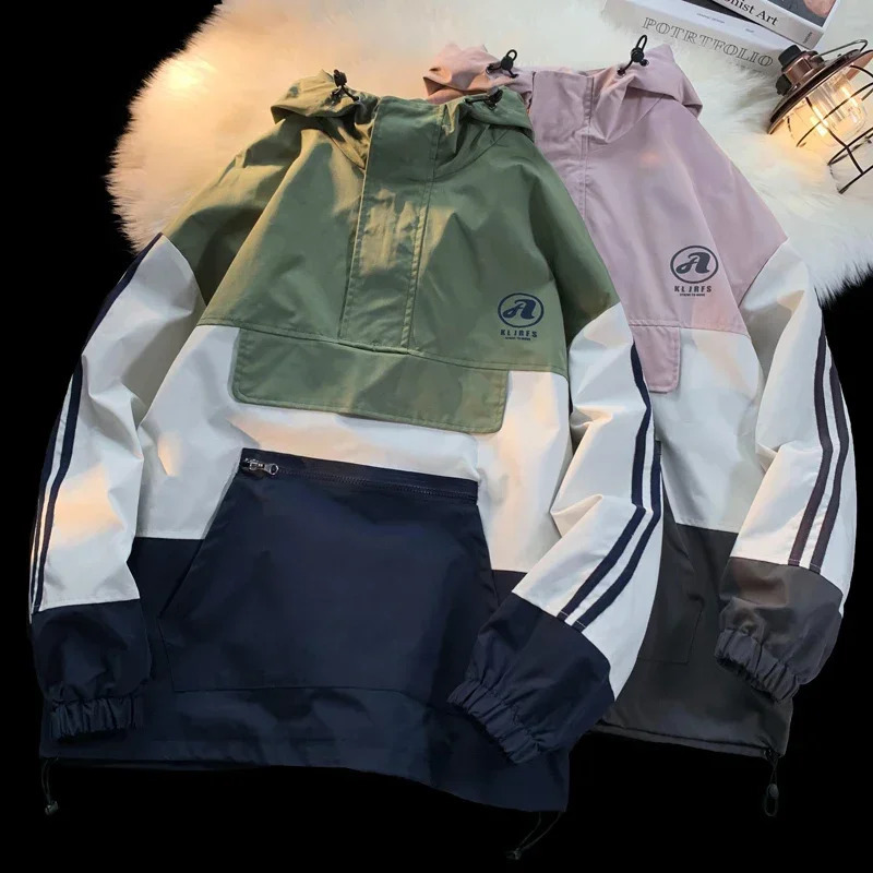 Mens broken fan print patch work hiphop street style jacket zipper hooded Jcket mens womens clothing 240819