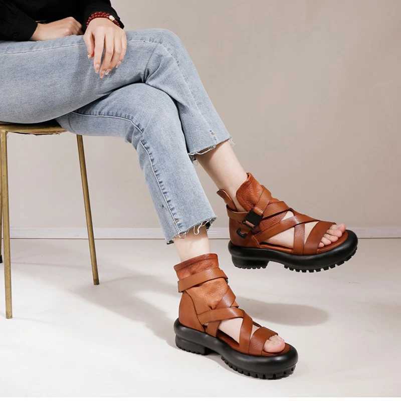 Birkuir Weave High Top Women Sandals Woven Open Toe Summer Boots 2024 Luxury Hollow Out Buckle Genuine Leather Thick Heel Shoes CL240806