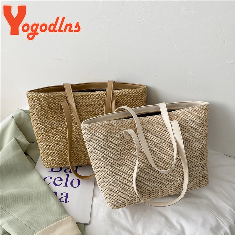 Summer Straw Bag Women Large Capacity Weave Bag Handmade Rattan Beach Bag Vacation Lady Straw Shoulder Bag Pouch 240724