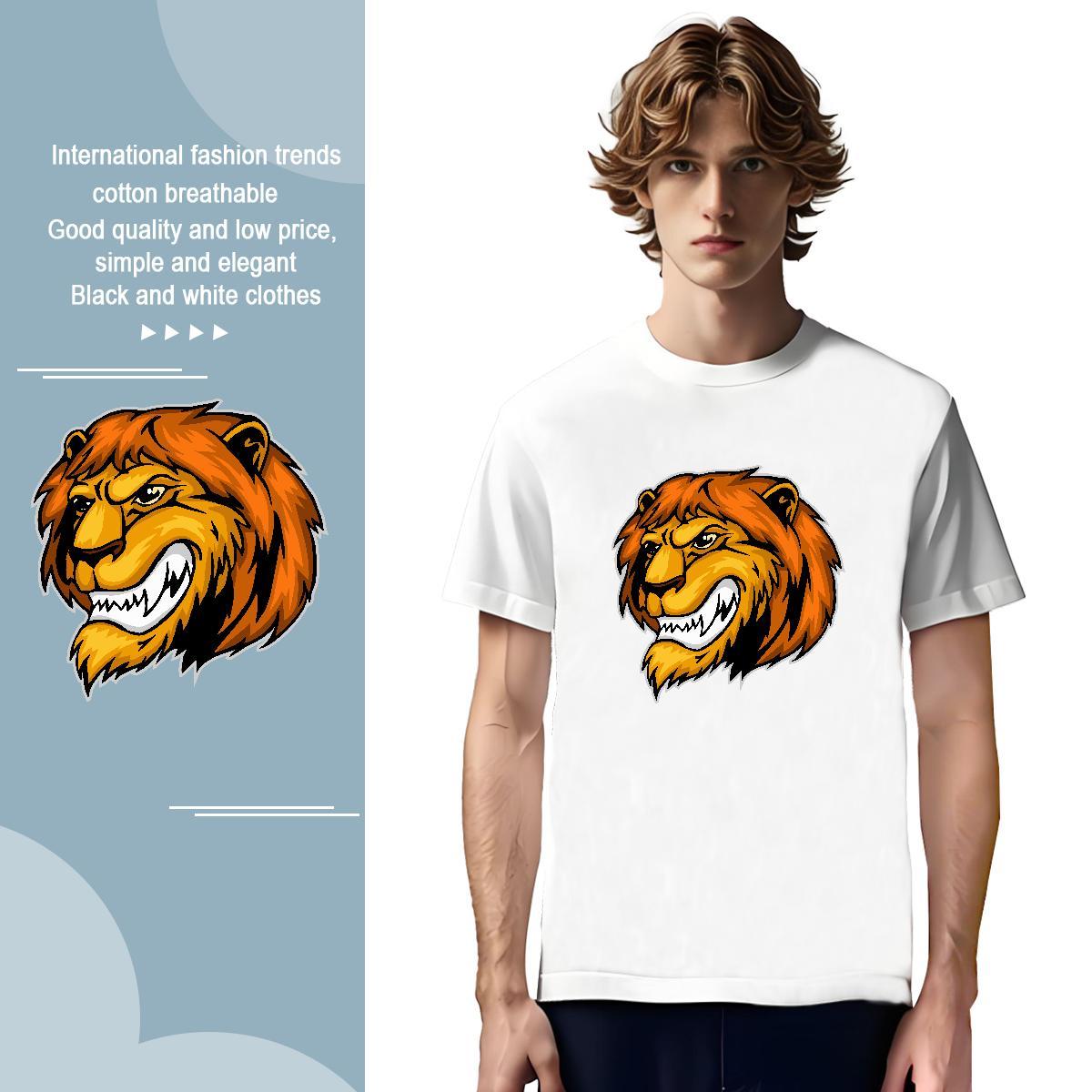 Designer T-Shirts for Men lion Breathable Short Sleeve High Street Hip Hop Black White 100% Cotton 230g Mens Tshirts Fashion Design Wear