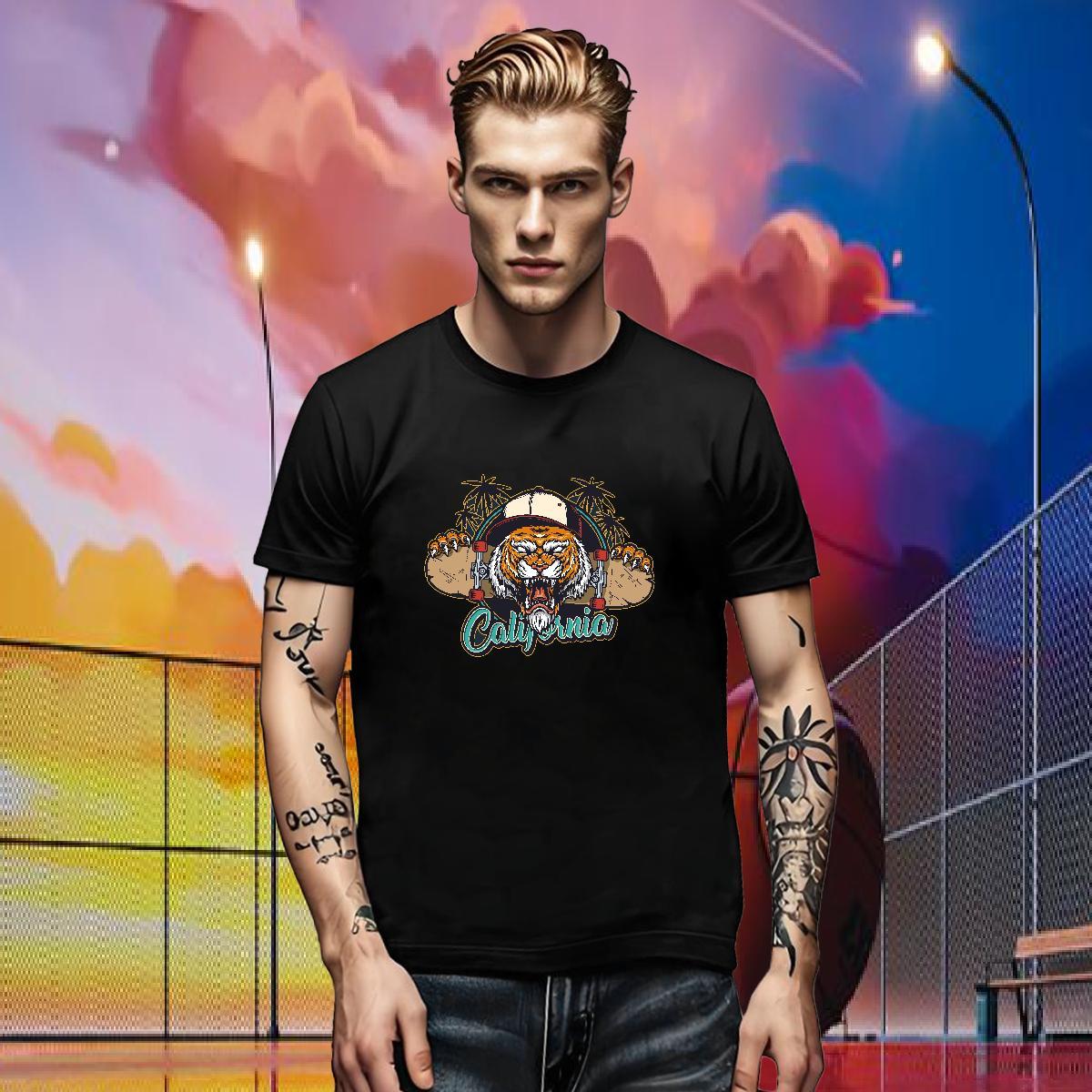 Customized Men Tees tiger Daily Wear 100% Cotton 230g Tops Short Sleeve Soft Popular T shirt White Plus Size