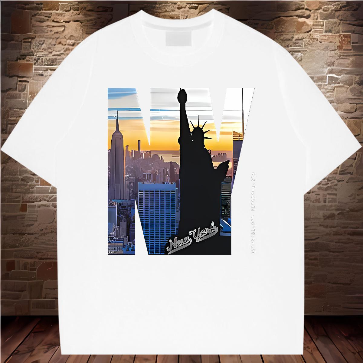 Cool Statue of Liberty 230g Pure Cotton Tshirt for Man Woman Street Casual Short Sleeve Soft T shirt DIY Customized Print Wear