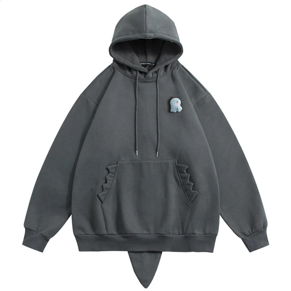 Dinosaur Hoodie Fin Tail Loose Y2K Pullover Sweatshirt Men Harajuku Oversized Hip Hop Streetwear Hoodie Fleece Tracksuit 240819