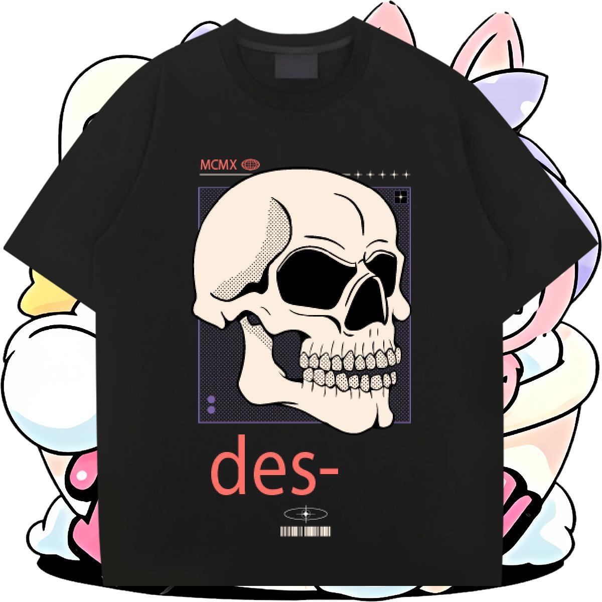 High Quality Men Tops Tees Street Casual 230g 100% Cotton Custom Anime O Neck Short Sleeves skull Mens T Shirts Wholesale Tops Shirt
