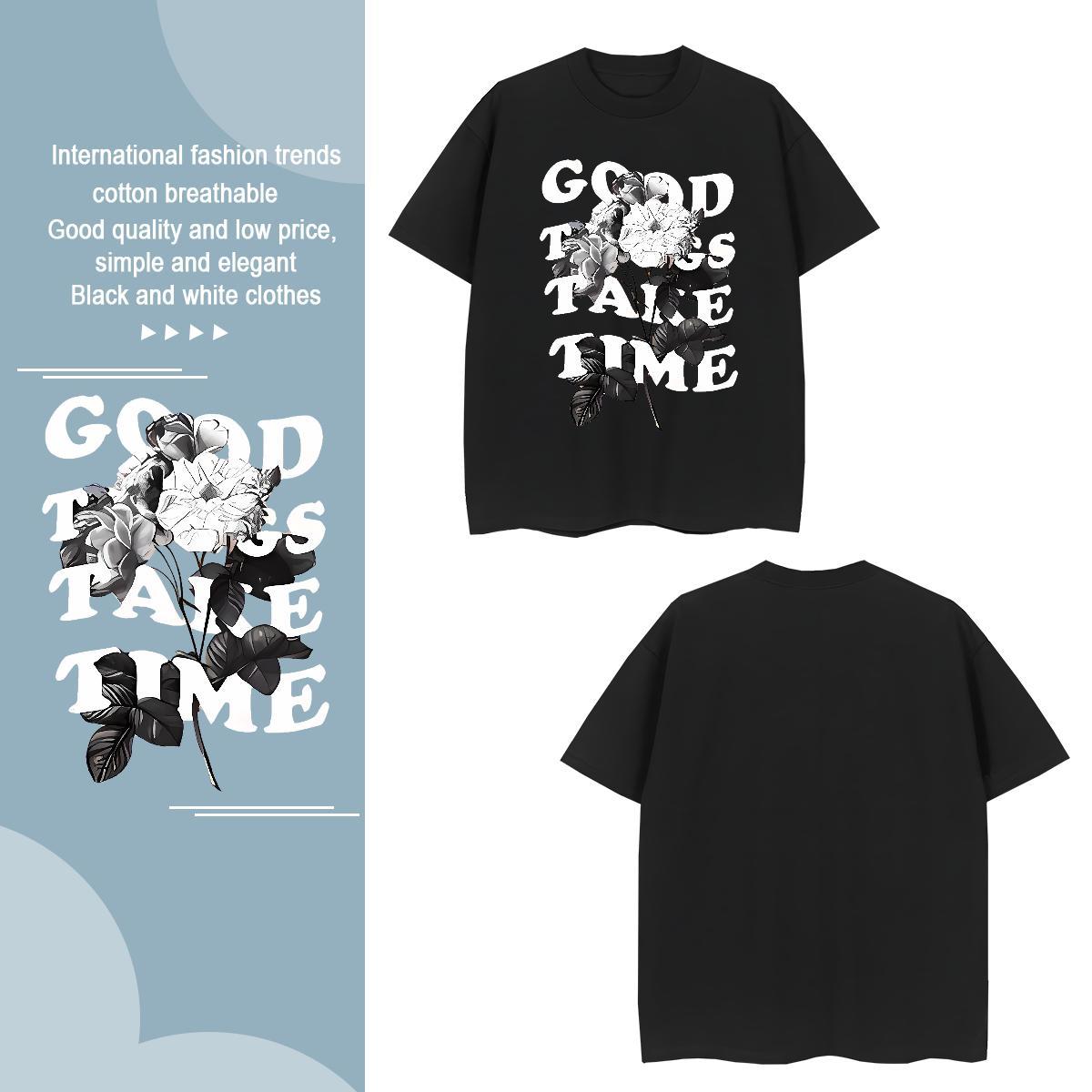 T-Shirts 230g Cotton flower Anime Printing Street Short Sleeve Soft Asian Size Tshirts Custom Loose Fit Tops Tees