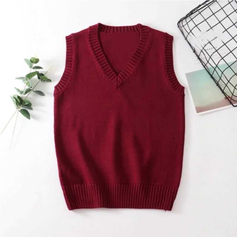 Teenager School Girl Uniform Sleeveless Sweaters Women Vest Students Girls V Neck Knitted Pullover Female Waistcoat Ladies TopsXJ240819