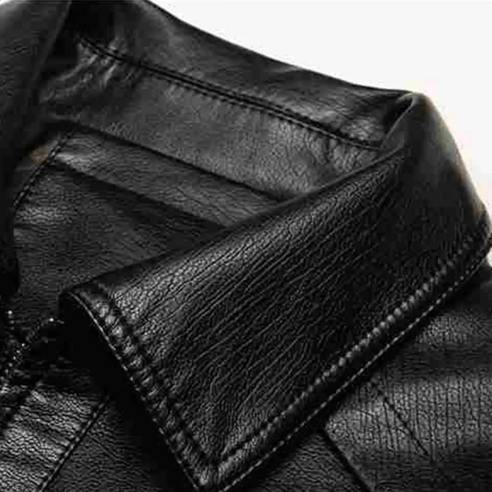 Men Jacket Solid Color Faux Leather Stand Collar Thick Long Sleeve Coat Zipper Neck Protection Autumn Winter Men Jacket 240820
