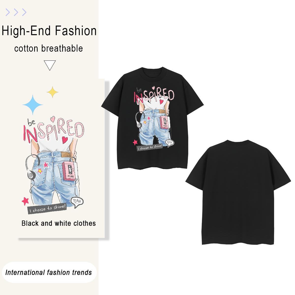 Loose Fit letter 100% Cotton 230g Tshirt for Man Woman Casual Beach Breathable Crew Neck T Shirt For Man 2024 Custom Anime Tops