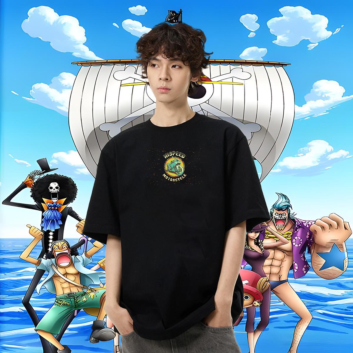 Comfortable Men Tees Spring Summer 100% Cotton 230g Anime Print Breathable Crew Neck Motorcycle Man T Shirts 2024 DIY Clothings