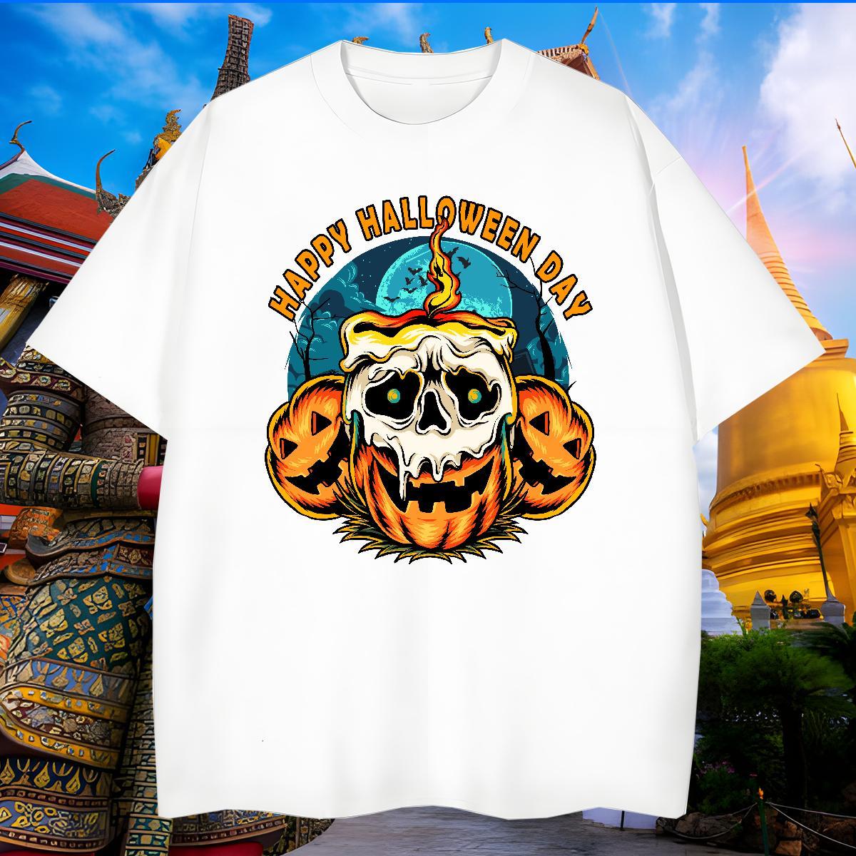 Loose Mens T Shirts halloween O-Neck Short Sleeve Daily Wear DIY Logo Oversized 230g 100% Cotton Couples T Shirts New Tops