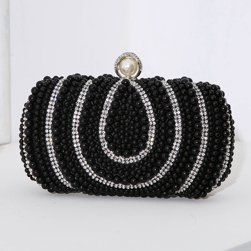 New Women's Evening Handmade Pearl Embroidery with Diamond Embedding Banquet Dress Handheld Bag