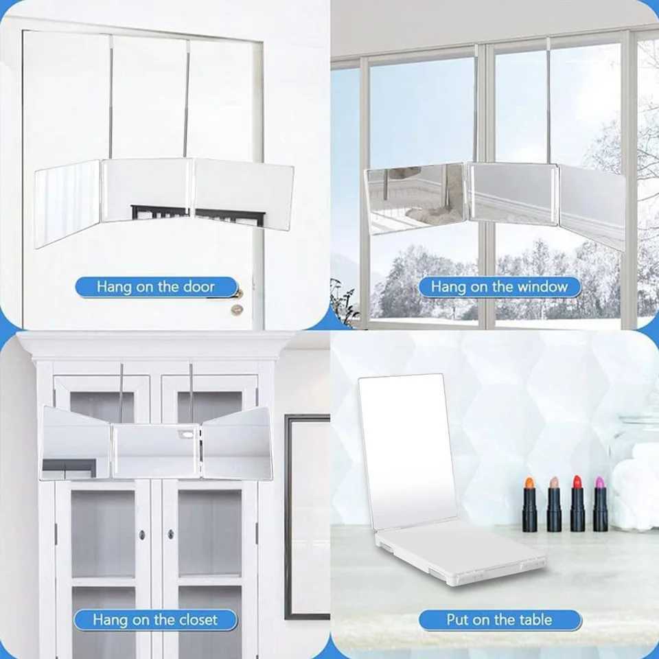 Trifold Self Haircut Mirror Rechargeable with Height Adjustable3 Way Mirror for Self Hair Cutting 360 Mirror with LED Lights Y240819