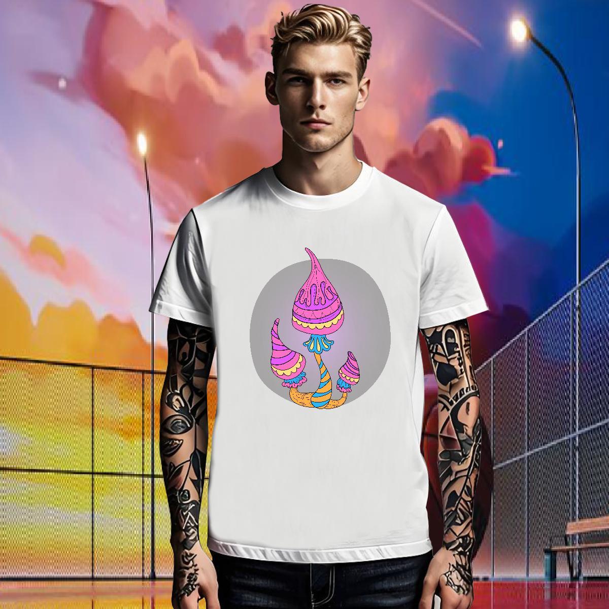 Fashion New Men Tops Tees mushroom Hip Hop 230g Cotton Tshirts Breathable Cool T shirt White Plus Size