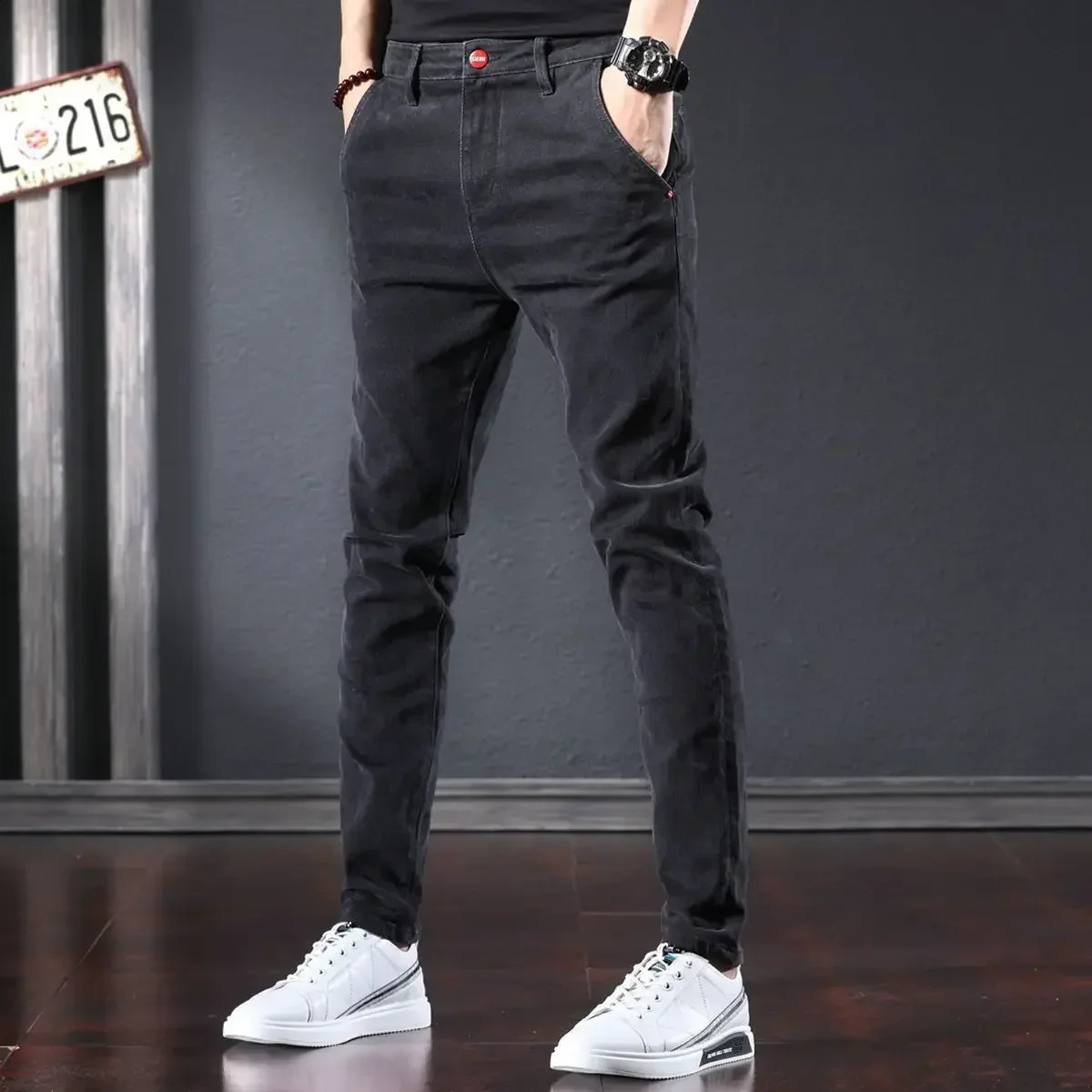 Trousers Work Wear Man Cowboy Pants With Pockets Mens Jeans Stretch Elastic Skinny Casual Slim Fit Tight Pipe Stylish Xs 240819
