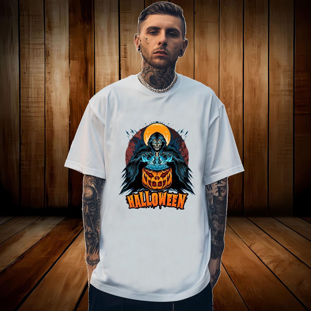 Fashion Casual Men Tees pumpkin Casual Beach 230g Pure Cotton Tshirts Breathable Short Sleeve Free Shipping Men T Shirts Anime Print