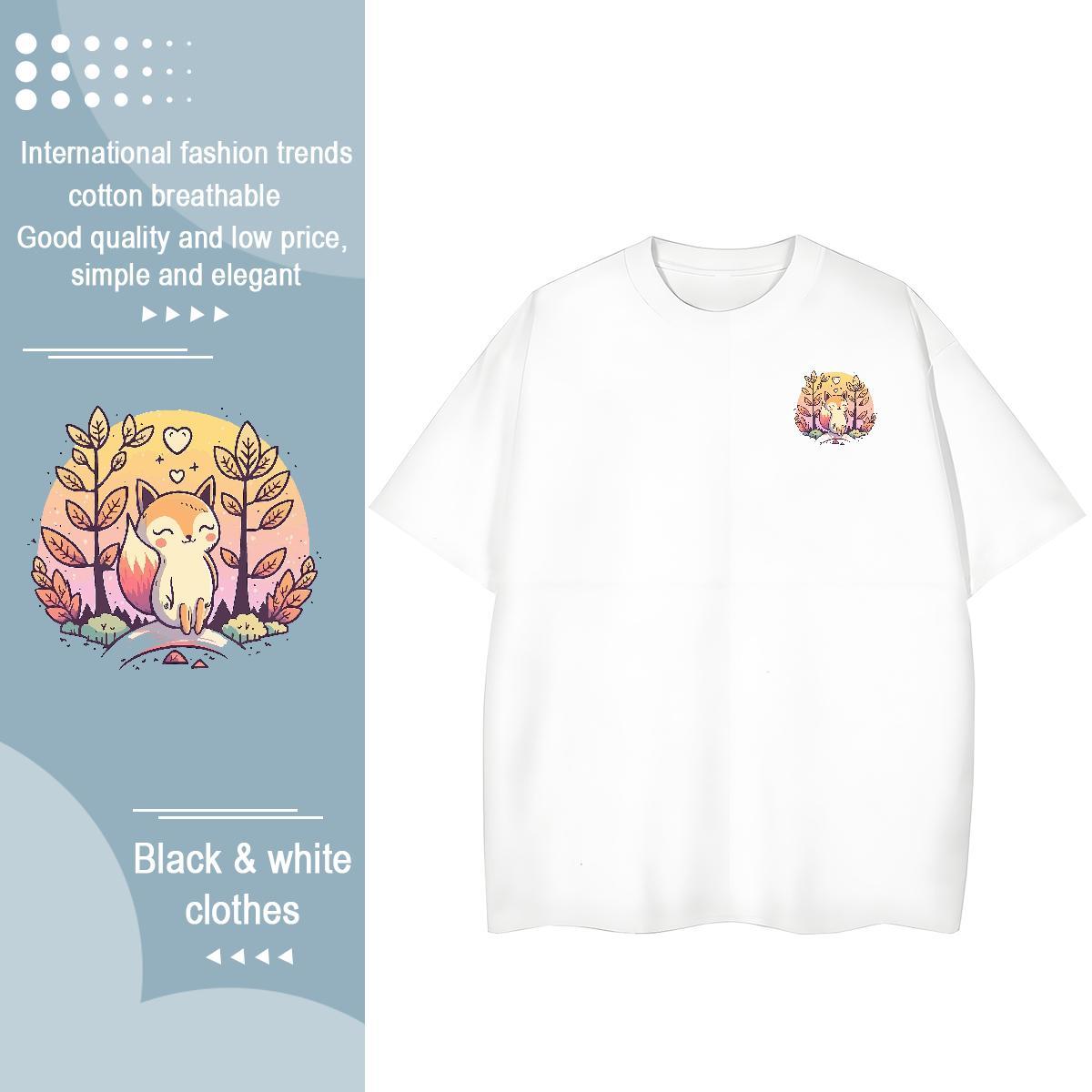 New Men Tees fox Casual Daily Wear 230g Pure Cotton Tops Shirt Breathable Soft Classic T Shirts Men Anime